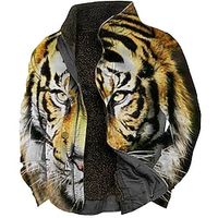 Animal Tiger Artistic Men's Sherpa Jacket Coat Sports  Outdoor Daily Wear Going out Fall  Winter Stand Collar Long Sleeve Yellow Gray S M L Polyester Jacket Lightinthebox - thumbnail