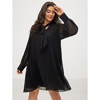 Women's Plus Size Curve Black Dress Casual Dress Chiffon Dress Plain Midi Dress Long Sleeve Lace up V Neck Fashion Daily Black Spring Wedding Guest Dress Lightinthebox - thumbnail