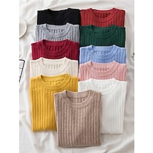 Women's Crew Neck Pullover Sweater Jumper Ribbed Knit Polyester Oversized Fall Winter Regular Outdoor Daily Going out Stylish Casual Soft Long Sleeve Solid Color Black White Yellow One-Size Lightinthebox