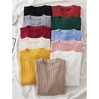Women's Crew Neck Pullover Sweater Jumper Ribbed Knit Polyester Oversized Fall Winter Regular Outdoor Daily Going out Stylish Casual Soft Long Sleeve Solid Color Black White Yellow One-Size Lightinthebox - thumbnail