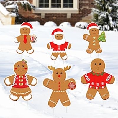 1PC Christmas Gingerbread Man Garden Party Decorative Floor Sign Christmas Garden Lawn Snow Sign Hollow Board Printing Waterproof Outdoor Christmas Decoration miniinthebox