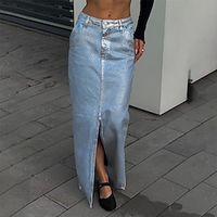 Women's Skirt Long Skirt Maxi Cotton Blue Skirts Fall  Winter Pocket Split Ends Fashion Casual Street Daily S M L Lightinthebox - thumbnail