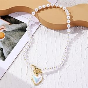 Choker Necklace Imitation Pearl Chrome Women's Fashion Artistic Simple Geometrical Heart Geometric Rectangle Necklace For Street Daily Holiday Lightinthebox