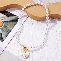 Choker Necklace Imitation Pearl Chrome Women's Fashion Artistic Simple Geometrical Heart Geometric Rectangle Necklace For Street Daily Holiday Lightinthebox - thumbnail