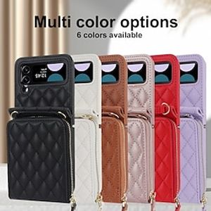 Phone Case For Samsung Galaxy Z Flip 5 4 3 Handbag Purse Wallet Case Zipper with Removable Cross Body Strap with Wrist Strap Retro PC PU Leather miniinthebox