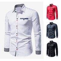 Men's Shirt non-printing Color Block Plus Size Patchwork Long Sleeve Casual Tops Business Basic White Black Red Lightinthebox - thumbnail