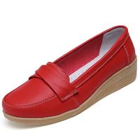 Pure Color Buckle Leather Wedge Heel Loafers For Women