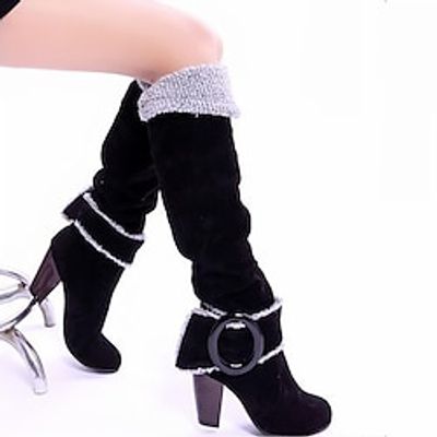Women's Boots Snow Boots Plus Size Heel Boots Outdoor Daily Knee High Boots Cone Heel Chunky Heel Round Toe Vintage Fashion Casual Suede Zipper Solid Color Black Blue Light Grey miniinthebox