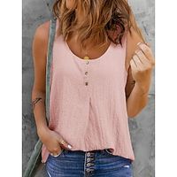 Women's Henley Shirt Camisole Tank Top Black White Pink Plain Button Sleeveless Casual Daily Basic Beach Round Neck S miniinthebox - thumbnail