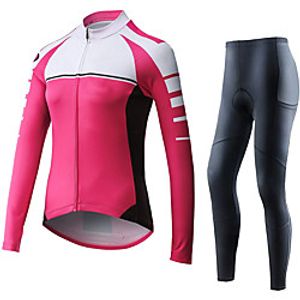 21Grams Women's Long Sleeve Cycling Jersey with Tights Summer Spandex Rose Red Stripes Bike Quick Dry Moisture Wicking Sports Stripes Mountain Bike MTB Road Bike Cycling Clothing Apparel  Stretchy Lightinthebox
