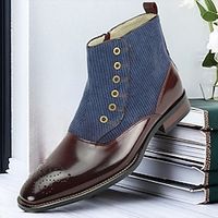 Men's Boots Button Boots Retro Formal Shoes Brogue Walking British Daily PU Warm Comfortable Wear Resistance Booties  Ankle Boots Zipper Dark Brown Black Fall Winter Lightinthebox - thumbnail