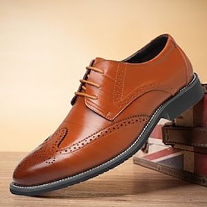 Men's Oxfords Derby Shoes Brogue Dress Shoes Wingtip Shoes Walking Vintage Business Daily Leather Comfortable Lace-up Black Yellow Blue Spring Fall Lightinthebox