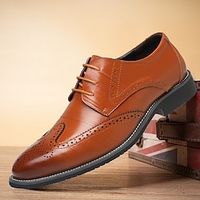Men's Oxfords Derby Shoes Brogue Dress Shoes Wingtip Shoes Walking Vintage Business Daily Leather Comfortable Lace-up Black Yellow Blue Spring Fall Lightinthebox - thumbnail