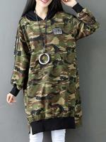 Camouflage Letter Patchwork Hooded Women Hoodies - thumbnail