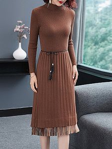 Lace-Up Knitted Long Sleeve Pullover Dress
