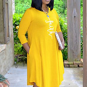 Women's Plus Size T Shirt Dress Tee Dress Letter Round Neck Print 34 Length Sleeve Spring Summer Casual Knee Length Dress Causal Daily Dress Lightinthebox