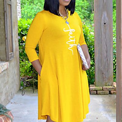 Women's Plus Size T Shirt Dress Tee Dress Letter Round Neck Print 34 Length Sleeve Spring Summer Casual Knee Length Dress Causal Daily Dress Lightinthebox