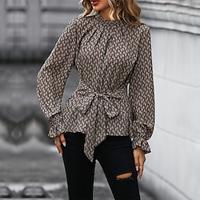 Women's Shirt Blouse Graphic Casual Lace up Print Khaki Long Sleeve Fashion Round Neck Spring Fall Lightinthebox