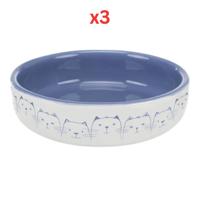 Trixie Ceramic Blue & Cream Cat Bowl for Short-Nosed Breeds Blue 300ml (Pack of 3)