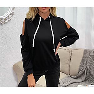 Women's Pullover Hoodie Sweatshirt Solid Color Cold Shoulder Daily Casual Hoodies Sweatshirts  Slim Black miniinthebox