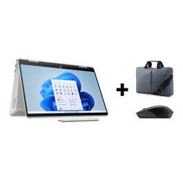 HP Pavilion X360 Intel Core i5-1235U 8GB RAM 512GB SSD Intel Iris X Graphics 14" FHD Win 11 Home Convertible Laptop - Silver With Wireless Mouse and 15.6" Top Load EURO Bag[PAVX360-14EK0021+WM+TL]