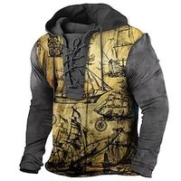 Men's Pullover Hoodie Sweatshirt Pullover Khaki Hooded Graphic Prints Boat Lace up Print Casual Daily Sports 3D Print Basic Streetwear Designer Clothing Apparel Hoodies Sweatshirts  Long Sleeve miniinthebox - thumbnail