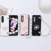 Phone Case For Samsung Galaxy Flip Z Fold 4 Z Fold 3 Portable Flip with Wrist Strap Solid Colored Flower PC Metal PU Leather miniinthebox - thumbnail