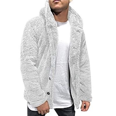 mens hooded jacket 2021 fuzzy sherpa fleece warm casual solid fashion simple open front cardigan winter coat plus size winter loose big and tall outwear miniinthebox