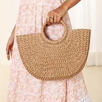 Women's Handbag Beach Bag Dome Bag Straw Holiday Beach Large Capacity Solid Color Woven Khaki Beige Lightinthebox