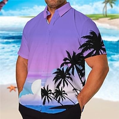Men's Plus Size Summer Hawaiian Shirt Big and Tall Coconut Tree Turndown Short Sleeve Spring  Summer Tropical Fashion Hawaiian Outdoor Street Tops Lightinthebox