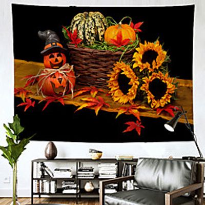 Halloween Wall Tapestry Art Decor Blanket Curtain Hanging Home Bedroom Living Room Decoration(Psychedelic Haunted Scary Pumpkin Skull Skeleton Bat Castle Grim Reaper Polyester miniinthebox