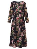 O-NEWE Flower Drawstring Long Sleeve Dress