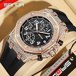 SANDA Men Quartz Watch Luxury Fashion Rhinestone Business Luminous Calendar Waterproof Silicone Watch Lightinthebox