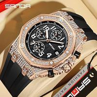 SANDA Men Quartz Watch Luxury Fashion Rhinestone Business Luminous Calendar Waterproof Silicone Watch Lightinthebox