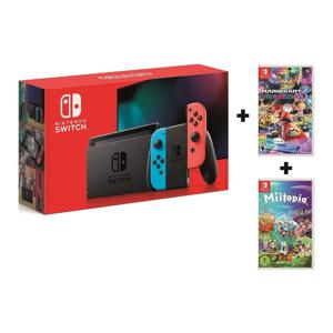 Nintendo Switch Extended Battery Console with Neon Joy-Con + Mario Kart 8 Deluxe + Miitopia