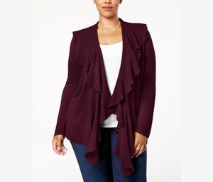 Plus Size Luxsoft Ruffled Cardigan  Merlot