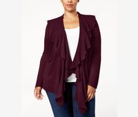 Plus Size Luxsoft Ruffled Cardigan  Merlot - thumbnail