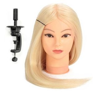 24 Inch 90% White Long Real Human Hair Mannequin Training Head Hairdressing Model Clamp Holder