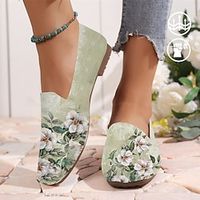 Women's Flats Green Flower Watercolor Graphics Comfortable and Soft Flyknit Loafers Flats Lightinthebox