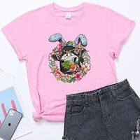 Women's T shirt Tee Cotton Floral Cow Weekend Easter Black Pink Wine Print Short Sleeve Fashion Round Neck Regular Fit Summer Lightinthebox