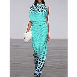 Women's Jumpsuit Print Leopard Stand Collar Casual Daily Weekend Wide Leg Regular Fit Short Sleeve Cold Shoulder Light Green S M L Summer Lightinthebox