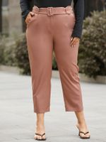 YOINS Plus Size Khaki Belt Design Pants - thumbnail
