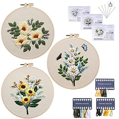 1pc 3D Embroidery Starter Kit For Beginners, Cross Stitch Kits For Adults, Include Embroidery Cloth With Christmas Patterns And Embroidery Hoop, Threads, Needles Lightinthebox