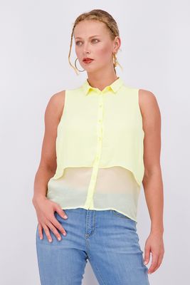 Womens Sleeveless Button Front Blouse Yellow Womens Sleeveless Button Front Blouse Yellow