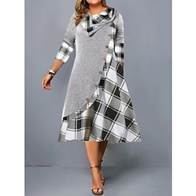 Women's Plus Size Curve Casual Dress Winter Dress A Line Dress Plaid Midi Dress Long Sleeve Button Pocket Shirt Collar Fashion Outdoor Black White Fall Winter L XL XXL 3XL Lightinthebox Women's Plus Size Curve Casual Dress Winter Dress A Line Dress Plaid Midi Dress Long Sleeve Button Pocket Shirt Collar Fashion Outdoor Black White Fall Winter L XL XXL 3XL Lightinthebox