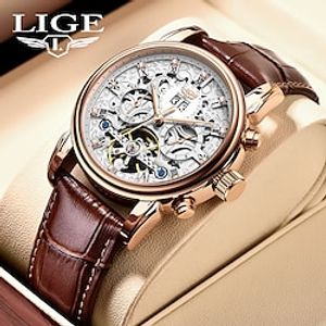 LIGE Luxury Genuine Leather Self-Wind Mechanical Watches Men's Watch Waterproof Relojes miniinthebox