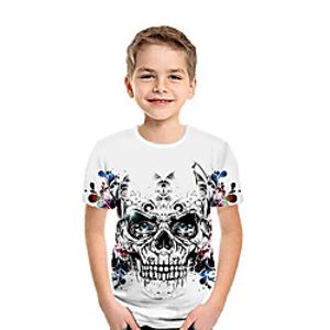 Kids Boys' T shirt Tee Short Sleeve Skulls 3D Print Graphic White Children Tops Summer Active Daily Wear Halloween Regular Fit 3-12 Years miniinthebox
