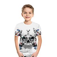 Kids Boys' T shirt Tee Short Sleeve Skulls 3D Print Graphic White Children Tops Summer Active Daily Wear Halloween Regular Fit 3-12 Years miniinthebox - thumbnail