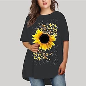 Women's Plus Size Shift Dress Floral Round Neck Half Sleeve Spring Summer Casual Short Mini Dress Causal Daily Dress  Butterfly Lightinthebox
