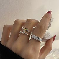 925 sterling silver custom korean ins niche design love pearl open ring female light luxury fashion jewelry Lightinthebox - thumbnail